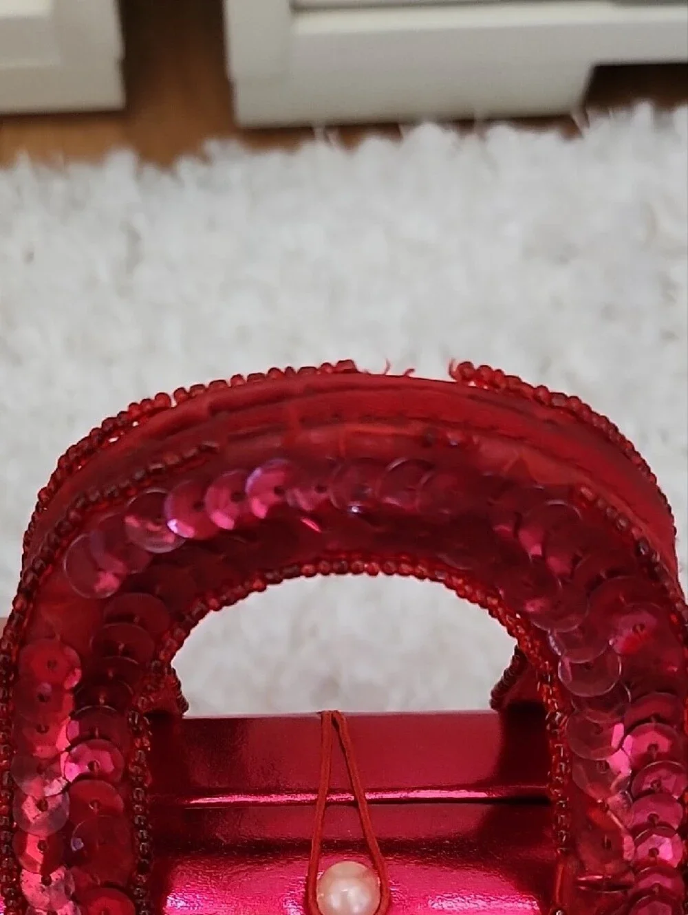 Sequin Heart Metallic Pink Top-Handle Bag